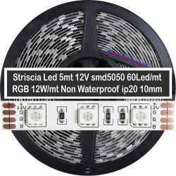STRISCIA STRIP LED RGB multicolor PROFESSIONALE 12V 12W/mt 60 led/mt su  misura EUR 4,49 - PicClick IT