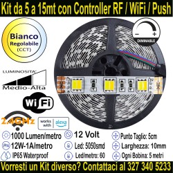 Striscia Led Bianco Regolabile CCT 12V-12W Metro in Kit...