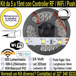 Striscia Led Bianco Caldo 24v-6W Metro in Kit da 5 a 15mt...