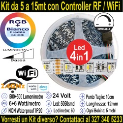 Striscia Led RGB+Bianco Freddo  24v-12W Metro in Kit da 5...