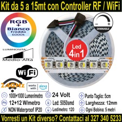 Striscia Led RGB+Bianco Freddo 24V-24W Metro in Kit da 5...