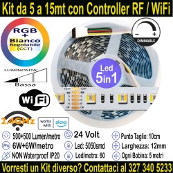 Striscia Led RGB+Bianco Regolabile 24V-12W Metro in Kit...