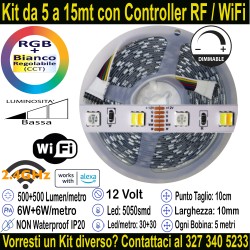 Striscia Led RGB+Bianco Regolabile 12v-12W Metro in Kit...